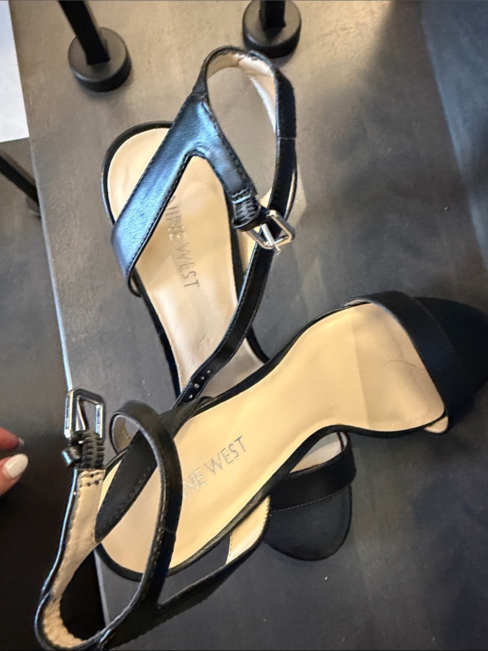 Nine West Black Strappy Block Heel Sandals with Buckle